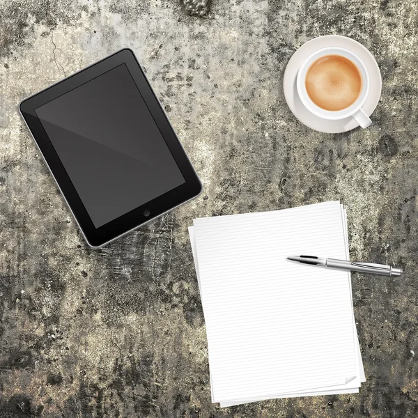 kağıt kalem kahve ve tablet pc