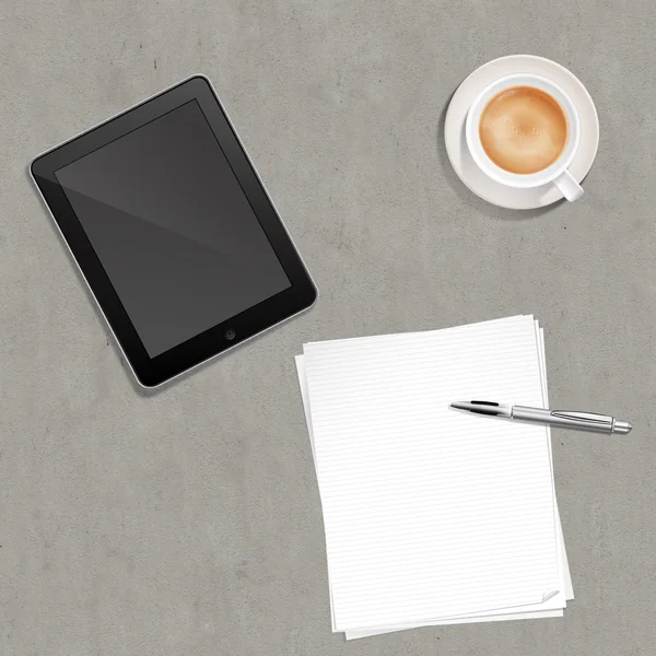 Paper Pen Coffee and Tablet PC — Stock Photo, Image