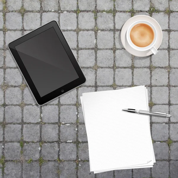 Paper Pen Coffee and Tablet PC — Stock Photo, Image