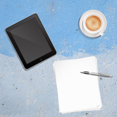 kağıt kalem kahve ve tablet pc