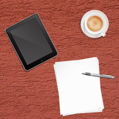 kağıt kalem kahve ve tablet pc