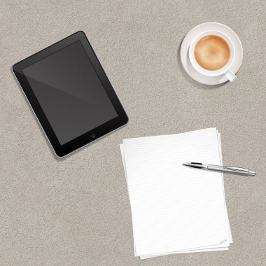 kağıt kalem kahve ve tablet pc