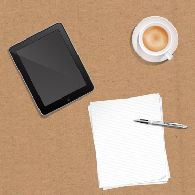 kağıt kalem kahve ve tablet pc