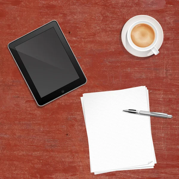 Paper Pen Coffee and Tablet PC — Stock Photo, Image