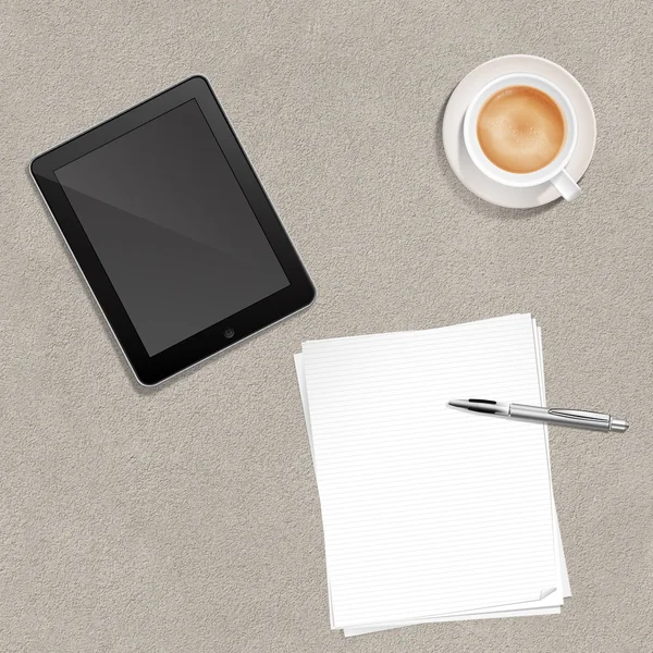 Paper Pen Coffee and Tablet PC — Stock Photo, Image