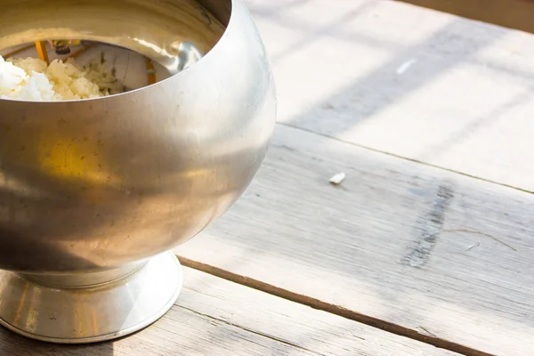 Metal monk alm bowl for donation — Stock Photo, Image