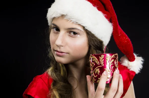 Carino teen ragazza in costume di Babbo Natale — Foto Stock