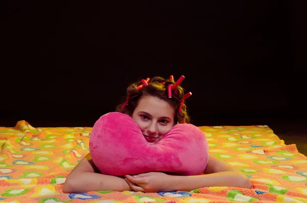 Young girl having fun before sleep — Stock Photo, Image