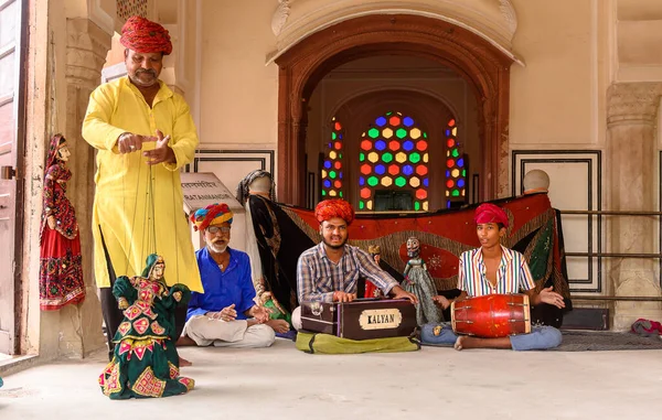 Jaipur Rajasthan Indien Augusti 2022 Grupp Oidentifierade Rajasthani Lokal Musiker — Stockfoto