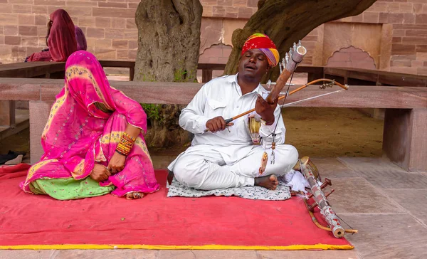 Jodhpur Rajasthan Índia Agosto 2022 Casal Rajasthani Não Identificado Cantando — Fotografia de Stock
