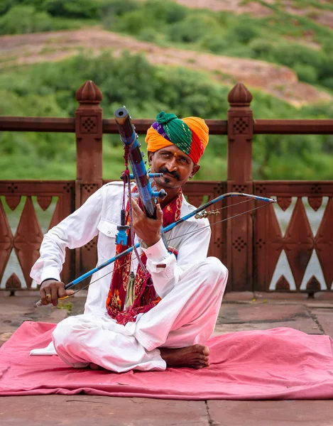 Jodhpur Rajasthan Índia Agosto 2022 Músico Local Rajasthani Não Identificado — Fotografia de Stock