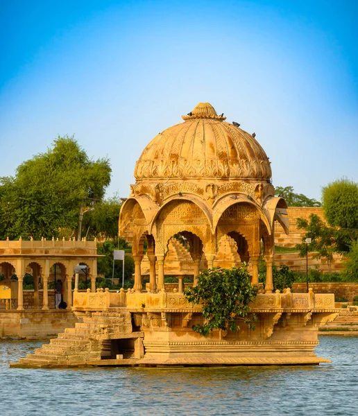Ruínas Antigas Arquitetura Gadi Sagar Gadisar Lago Jaisalmer Rajasthan Que — Fotografia de Stock