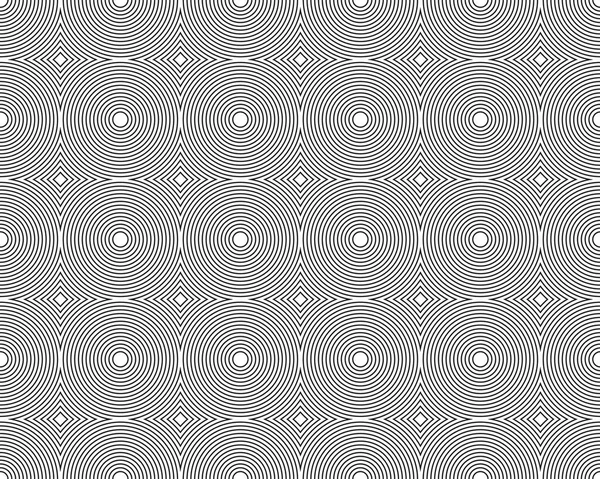 Black Concentric Circles Seamless Pattern Repeat White Background — Vector de stock
