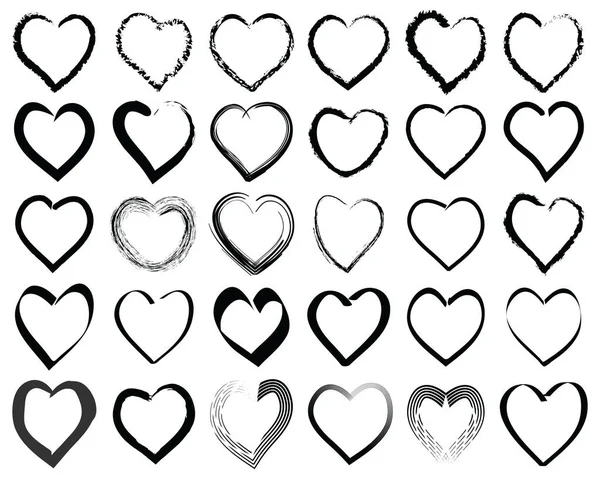 Set Hand Drawn Hearts Black Heart Shape Doodle Art Sketch — Vetor de Stock