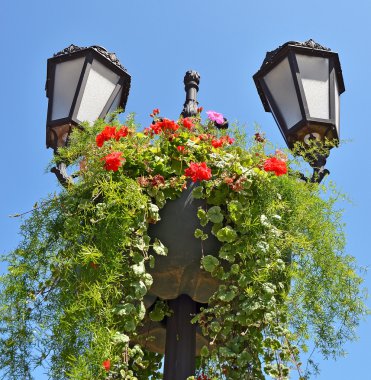 Vintage sokak ışık flowerbed ile