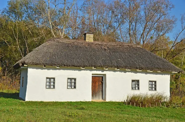 Cabana antiga com um telhado de palha — Fotografia de Stock