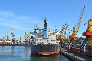 toplu yük gemisi liman vinç altında