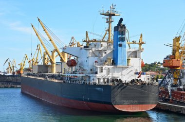 toplu yük gemisi liman vinç altında