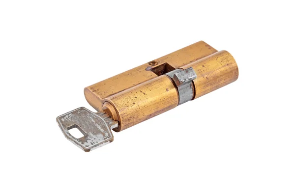 Door lock cylinder core with key — Stock Photo, Image