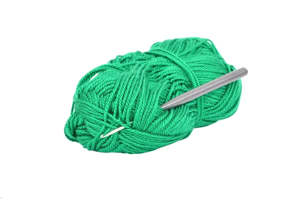 Skein of wool and crochet hook — Stock Photo, Image