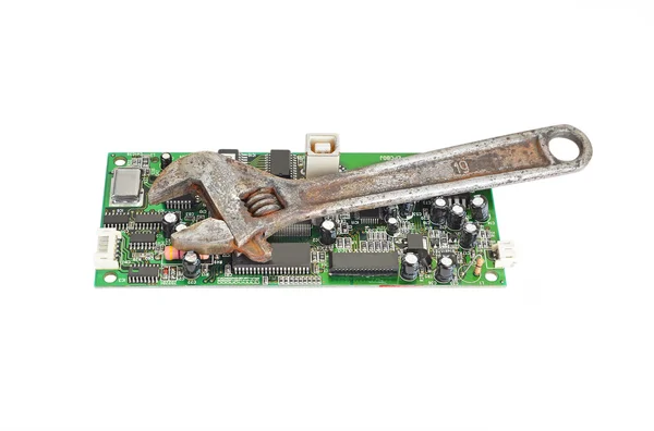 Circuit board and wrench — Stock Photo, Image
