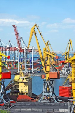 toplu yük gemisi liman vinç altında