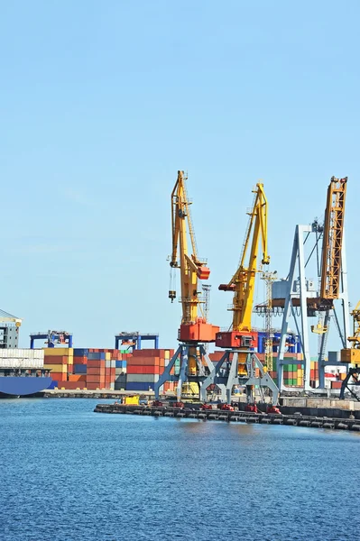 Gru, container e navi da carico portuale — Foto Stock