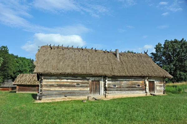 밀 짚 지붕 가진 고 대 오두막 — 스톡 사진