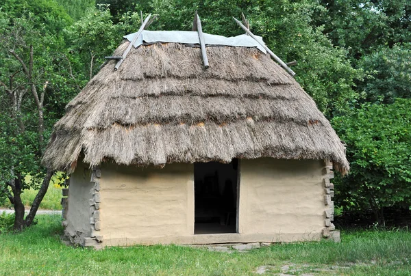 Oude schuur met een stro dak — Stockfoto