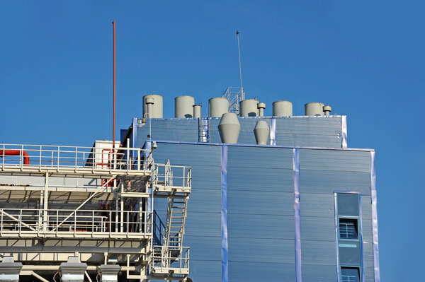 Factory air conditioning and ventilation systems on a roof