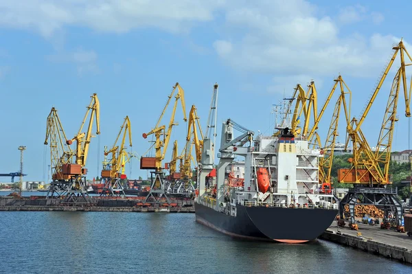 Cargo crane, lumber, train and ship — Stock Photo, Image