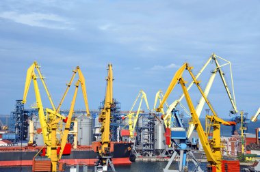 toplu yük gemisi liman vinç altında