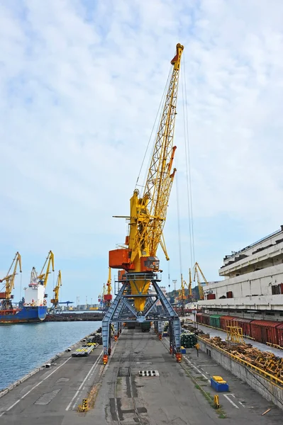 Cargo crane, pipe and train — Stock Photo, Image