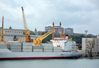 toplu yük gemisi liman vinç altında