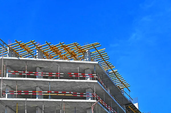 Trabajos Construcción Edificios Gran Altura Con Andamios —  Fotos de Stock