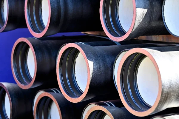 Ceramic Sewer Pipe Stacked Construction Site — Stock Photo, Image