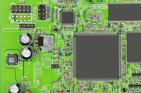 Primer Plano Una Placa Circuito Impreso Ordenador Verde —  Fotos de Stock