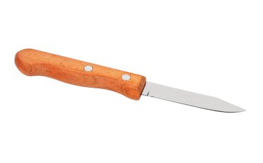 Çelik mutfak bıçağı, beyaz arka planda izole edilmiş.