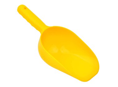 Plastik bahçe kepçesi, beyaz arka planda izole.