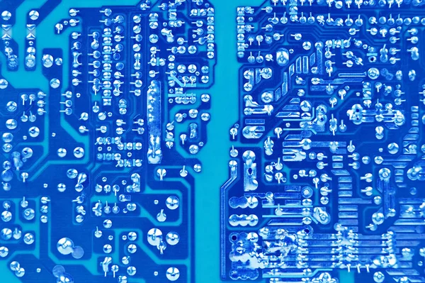 Close Printed Blue Computer Circuit Board — Stock Photo, Image