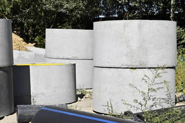 Concrete Drain Pit Block Pipe Construction Site — Stock Photo, Image
