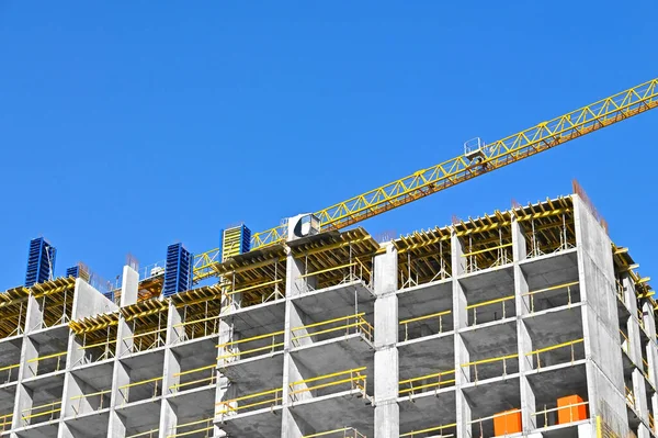 Kraanvogel Gebouw Aanbouw Tegen Blauwe Lucht — Stockfoto