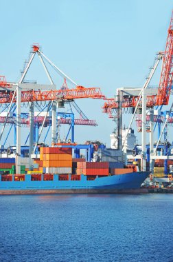 Bağlantı noktası kargo vinç, gemi ve konteyner, Odessa, Ukrayna