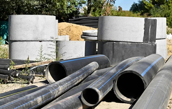 Concrete Drain Pit Block Pipe Construction Site — Stock Photo, Image