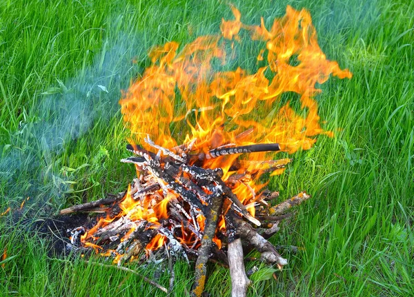 Płomień Ogniska Ognia Dziennika Węgle — Zdjęcie stockowe