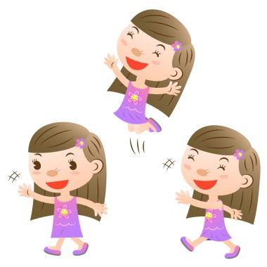 sevimli kız yürüyüş ve Jumping