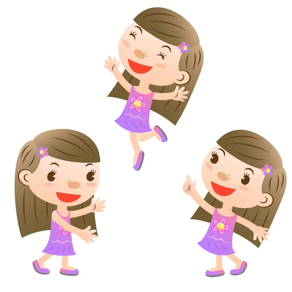 Cute girl showing,pointing and jumping — Stock Vector