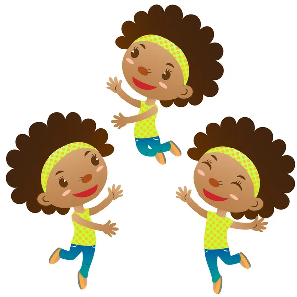 Χαριτωμένο μαύρο κορίτσι πηδάει και χορεύει — Διανυσματικό Αρχείο