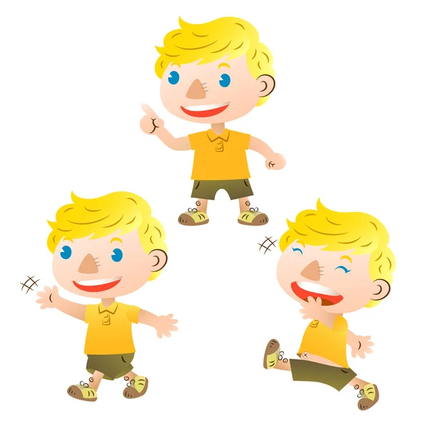 Cute blond boy walking and talking — Stock Vector