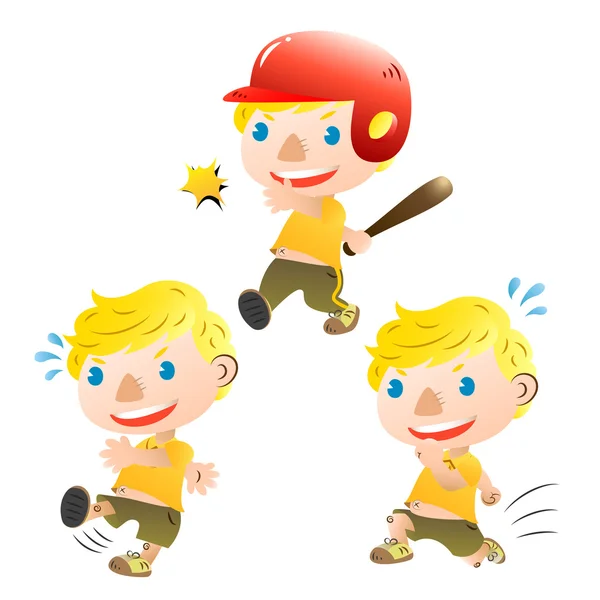 Cute blond boy sporting — Stock Vector